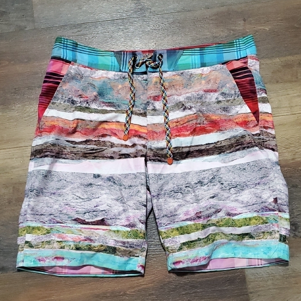 Robert Graham Orange and Blue Board Shorts Swimwear